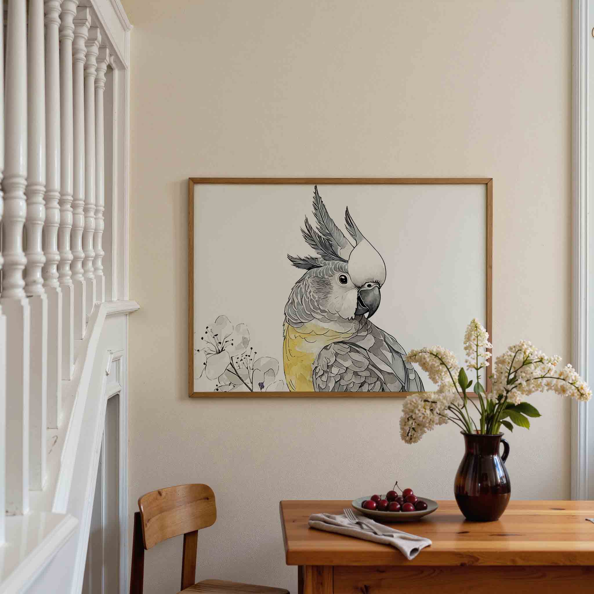 Papegaai met bloemen Poster