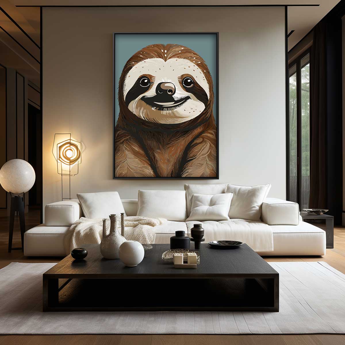 Schattige Luiaard Illustratie Kunstwerk-canvas-dibond-plexiglas-wanddecoratie-WallArtistic