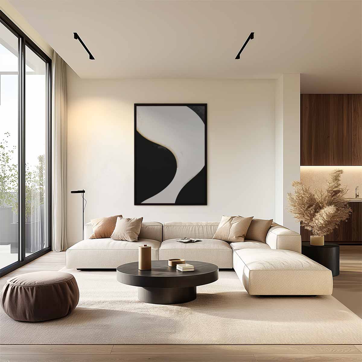 Sierlijke Golven in Zwart-Wit Kunstwerk-canvas-dibond-plexiglas-wanddecoratie-WallArtistic
