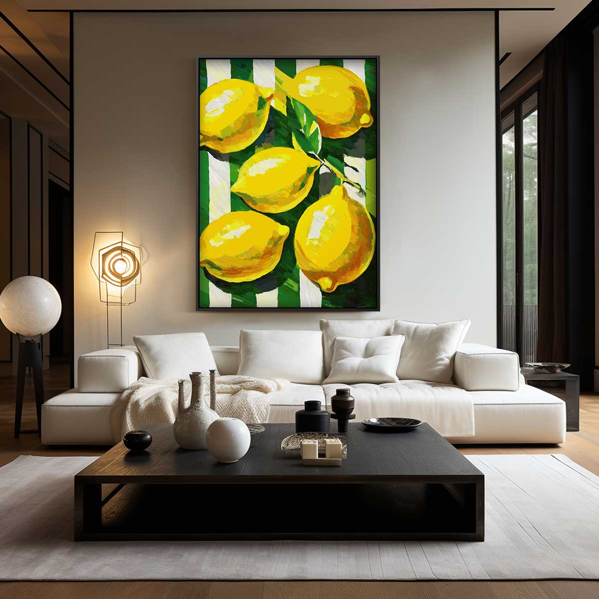 Citroenen op een Gestreepte Achtergrond Kunstwerk-canvas-dibond-plexiglas-wanddecoratie-WallArtistic