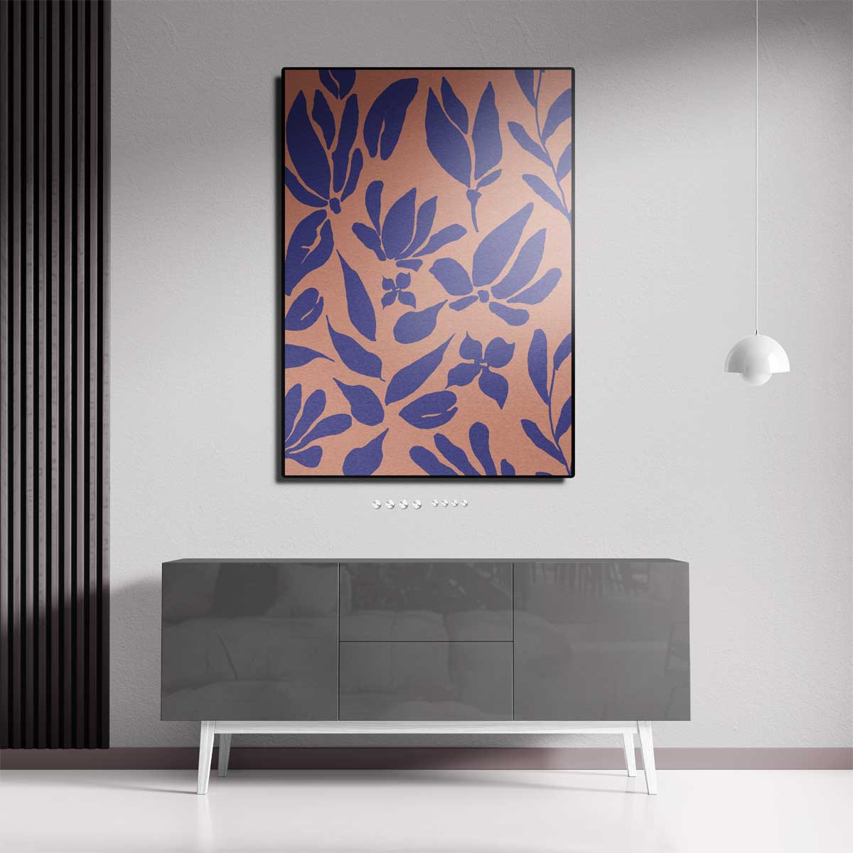 Bladeren in Paars op Perzik Kunstwerk-canvas-dibond-plexiglas-wanddecoratie-WallArtistic