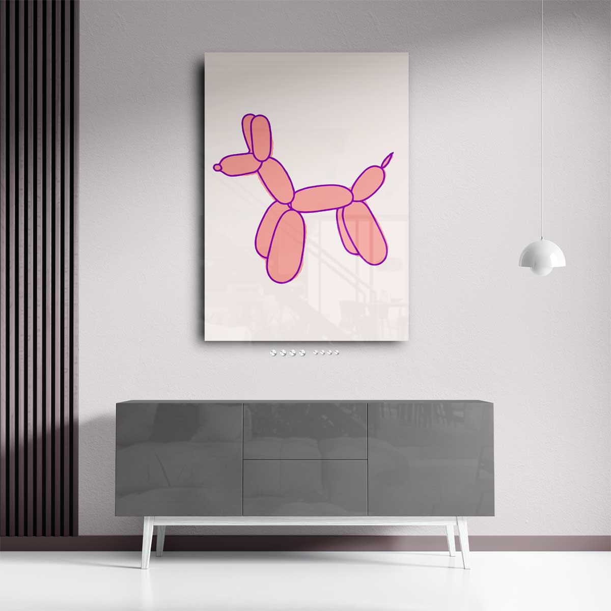 Speelse Ballonhond Illustratie Kunstwerk-canvas-dibond-plexiglas-wanddecoratie-WallArtistic
