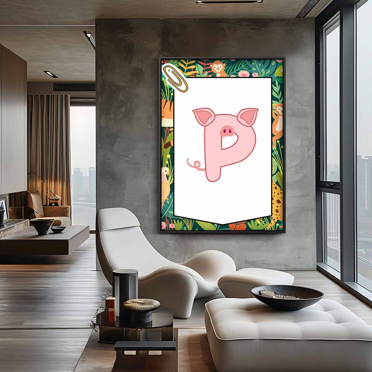 Kinderposter Alfabet Dieren P Kunstwerk-canvas-dibond-plexiglas-wanddecoratie-WallArtistic
