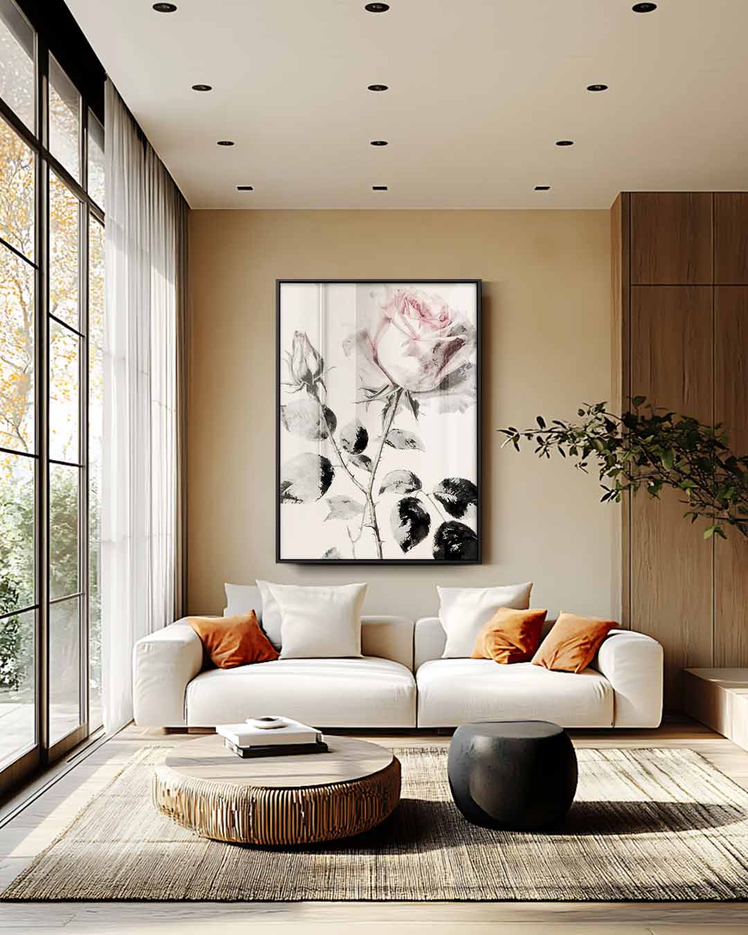 Elegante Roos in Pasteltinten Kunstwerk-canvas-dibond-plexiglas-wanddecoratie-WallArtistic