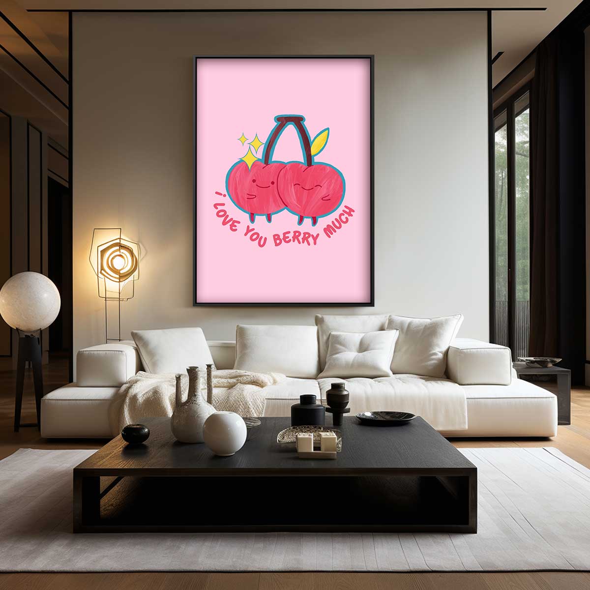 Liefdevolle Kersen Illustratie Kunstwerk-canvas-dibond-plexiglas-wanddecoratie-WallArtistic