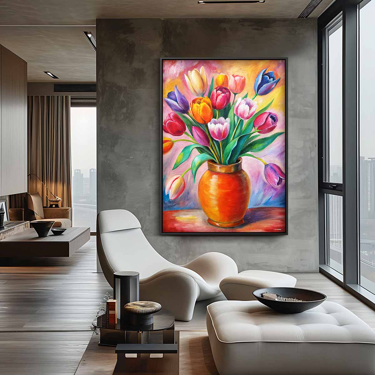 Bloemrijke Tulpenpracht Kunstwerk-canvas-dibond-plexiglas-wanddecoratie-WallArtistic