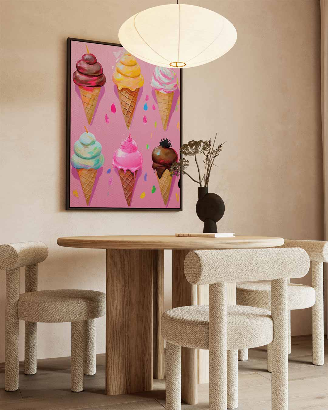 Kleurrijke IJsjes op Roze Achtergrond Kunstwerk-canvas-dibond-plexiglas-wanddecoratie-WallArtistic