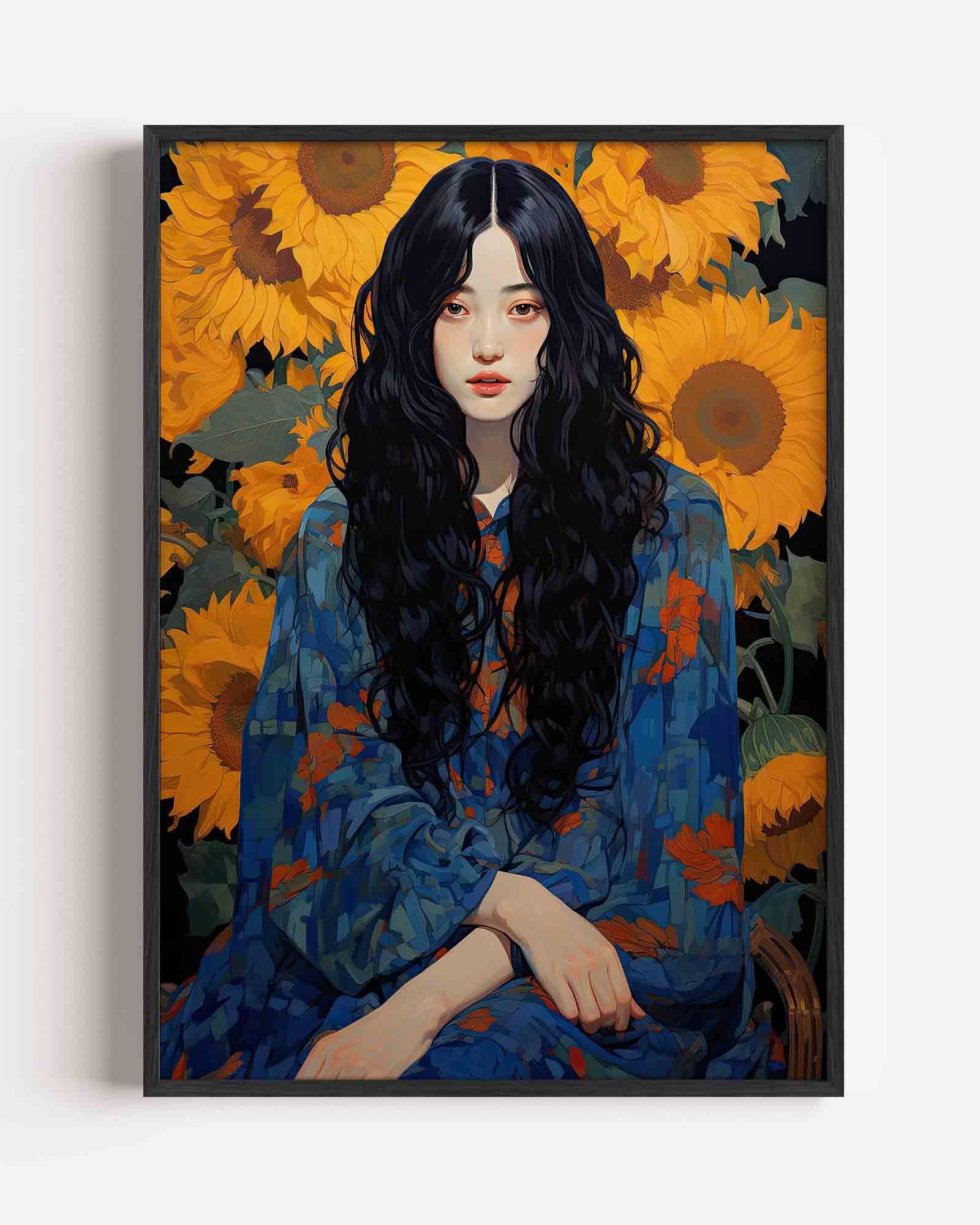 Vrouw met zonnebloemen Poster