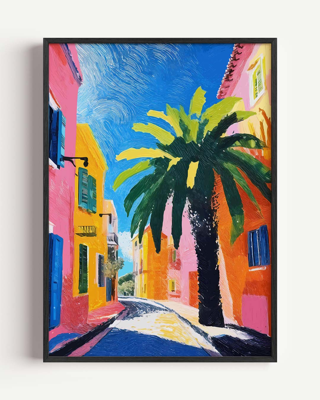Kleurrijke Straat Met Palmbomen Poster-WallArtistic