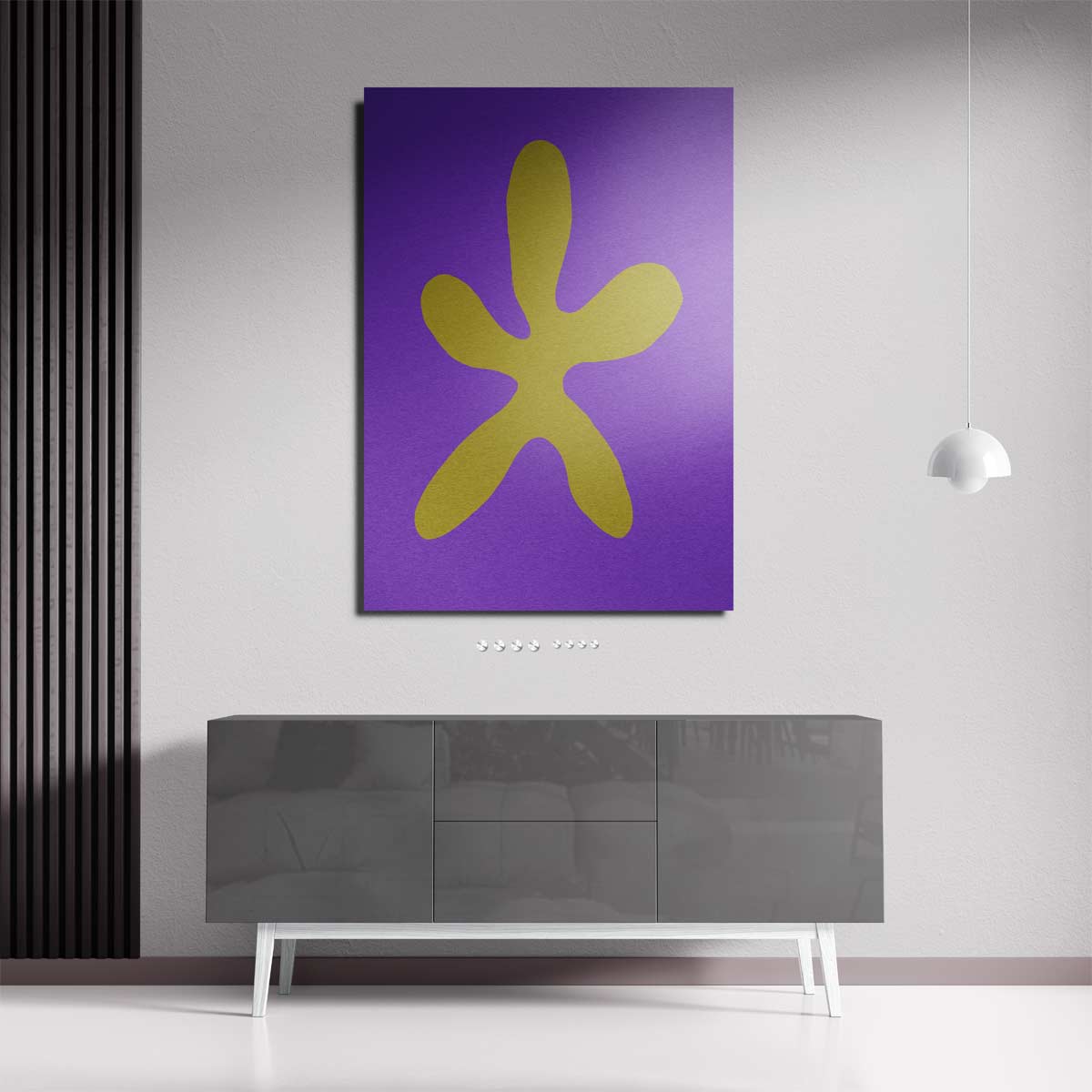 Vrolijke Gele Ster op Paars Kunstwerk-canvas-dibond-plexiglas-wanddecoratie-WallArtistic
