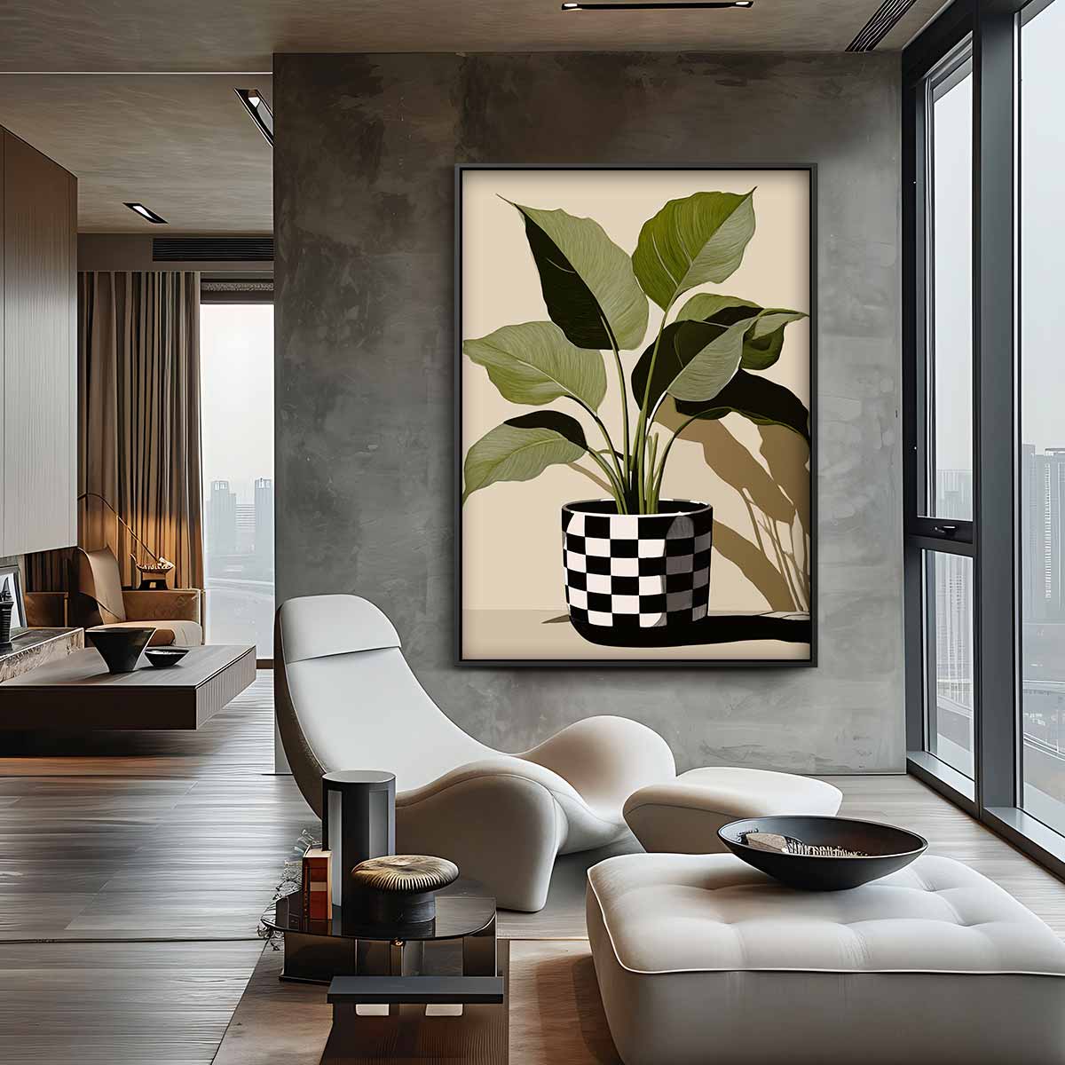 Checkered Plant Pot Art Kunstwerk-canvas-dibond-plexiglas-wanddecoratie-WallArtistic