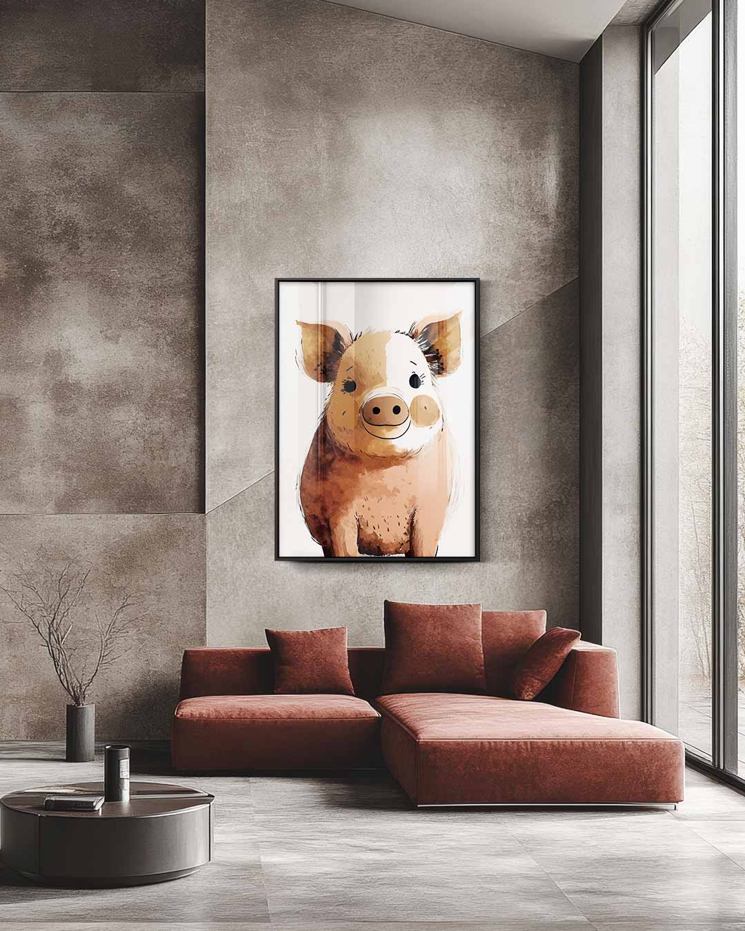 Vrolijk Varkentje Portret Kunstwerk-canvas-dibond-plexiglas-wanddecoratie-WallArtistic