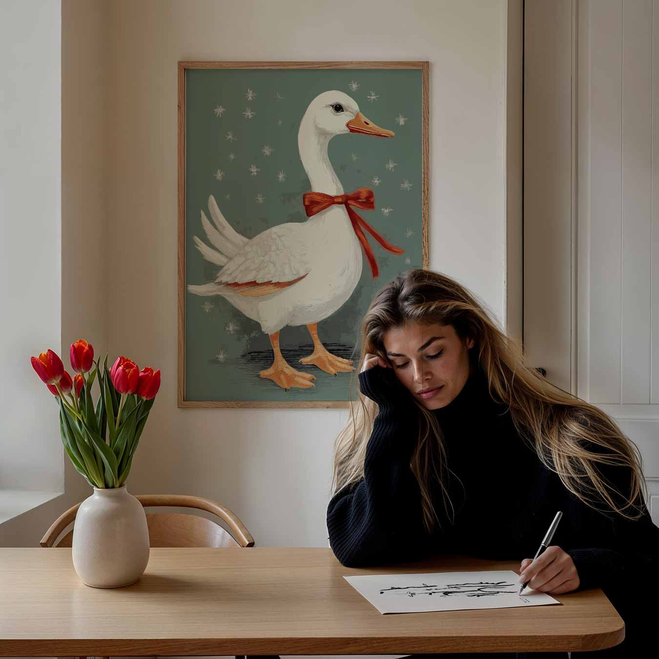 Charmante Eend Met Strik Poster