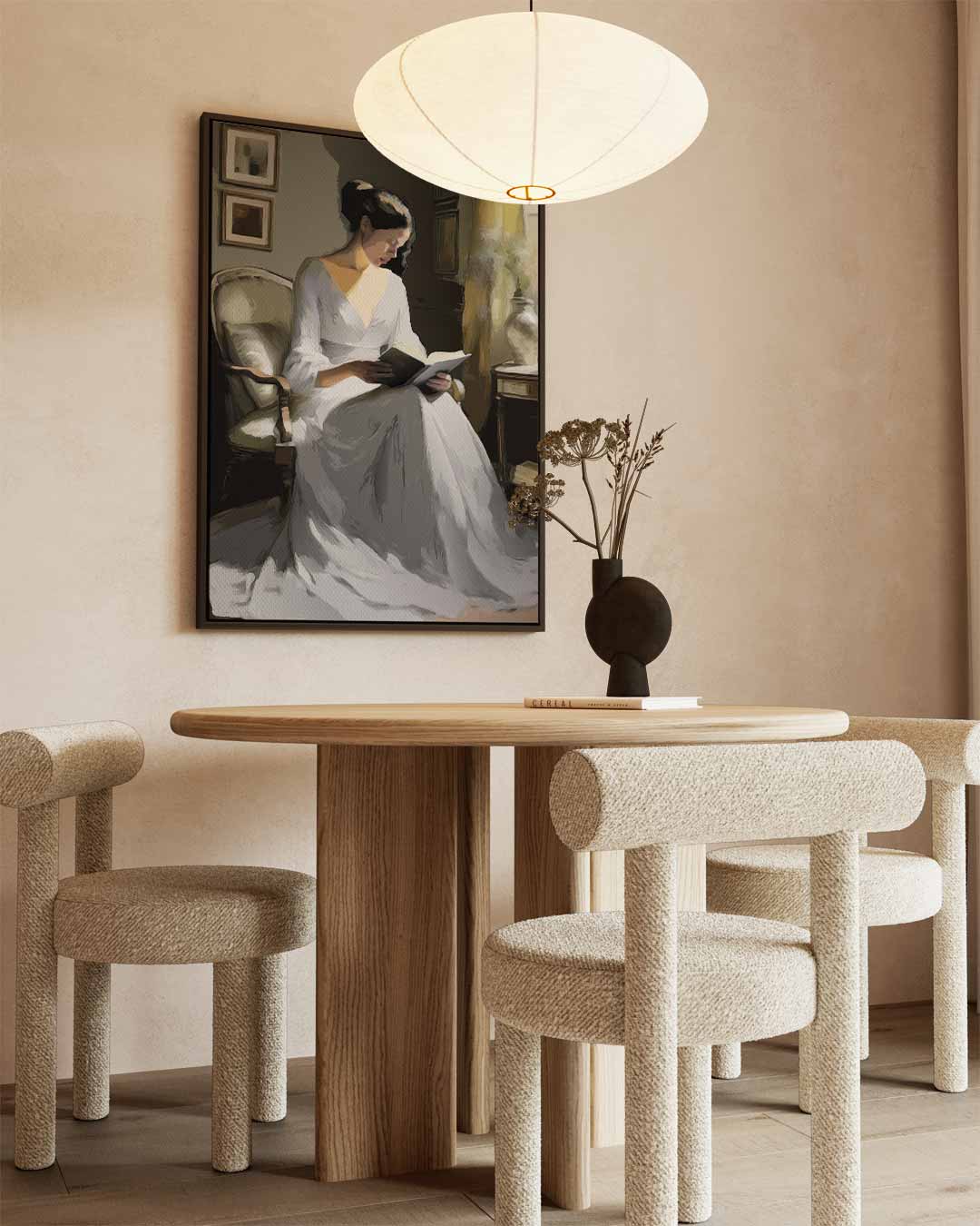 Vrouw Lezend in de Zonnestraal Kunstwerk-canvas-dibond-plexiglas-wanddecoratie-WallArtistic