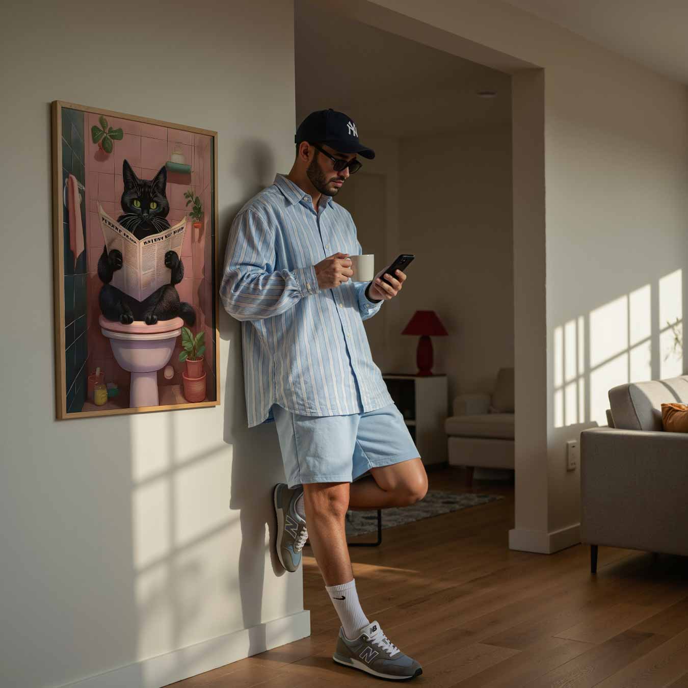 Kat op het Toilet Poster-WallArtistic