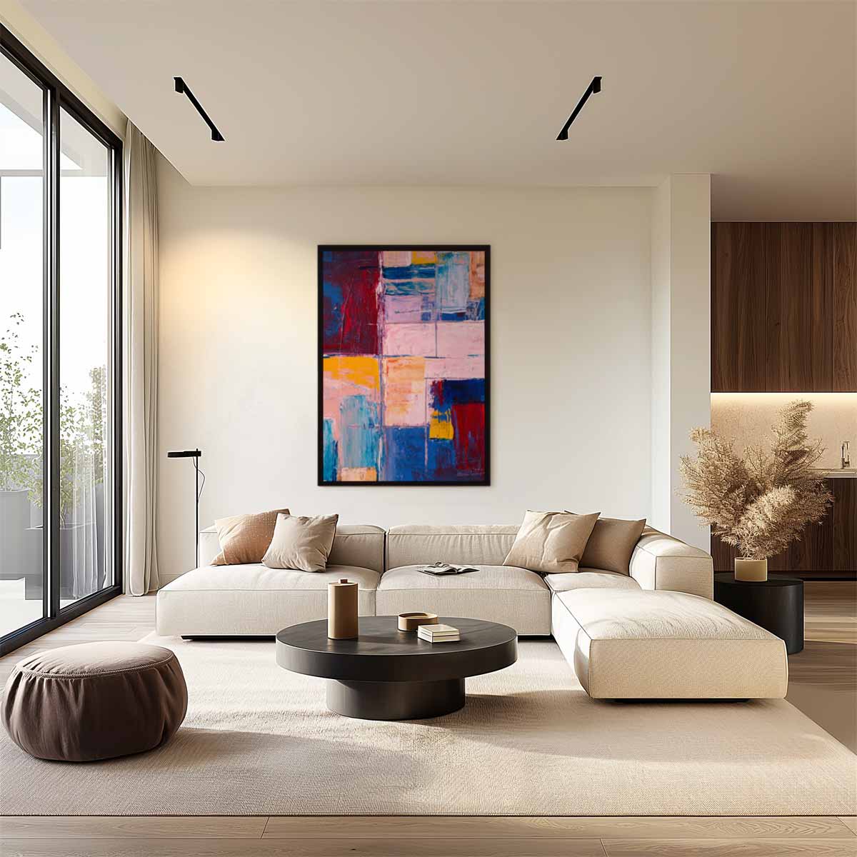 Kleurrijke Abstracte Compositie Kunstwerk-canvas-dibond-plexiglas-wanddecoratie-WallArtistic