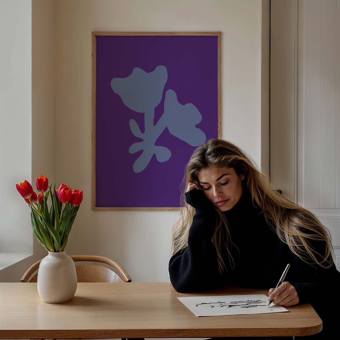 Bloemenpracht in Blauw en Paars Poster-WallArtistic