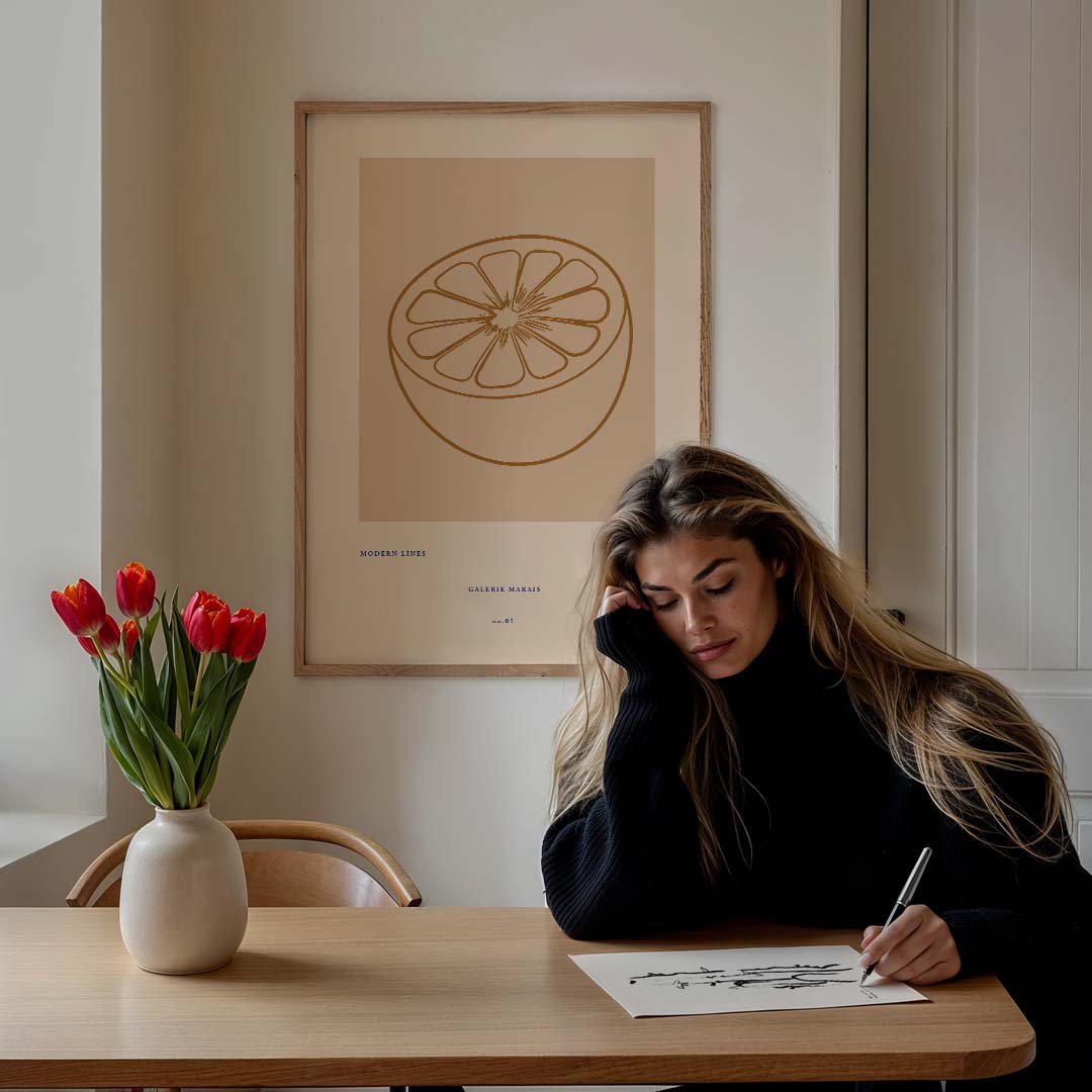 Moderne Lijnen Grapefruit Poster-WallArtistic