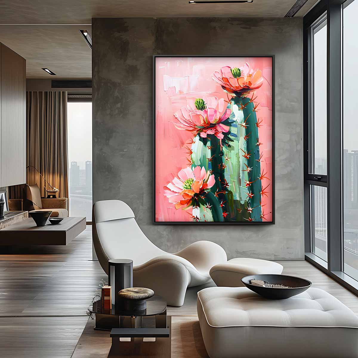 Kleurrijke Cactusbloei Kunstwerk-canvas-dibond-plexiglas-wanddecoratie-WallArtistic