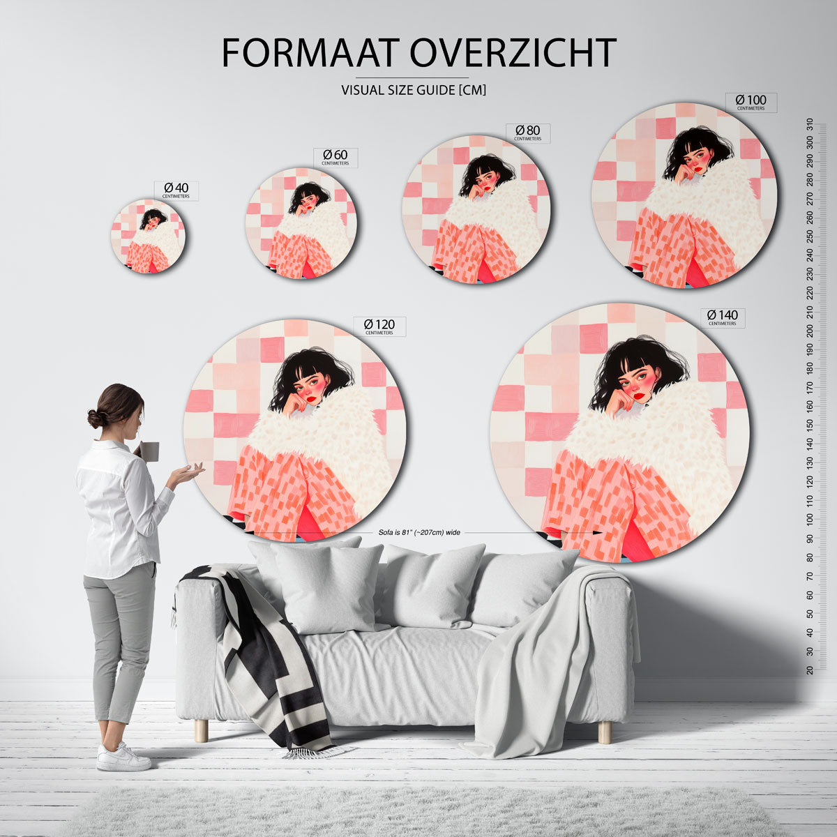 Vrouw met bontjas Muurcirkel