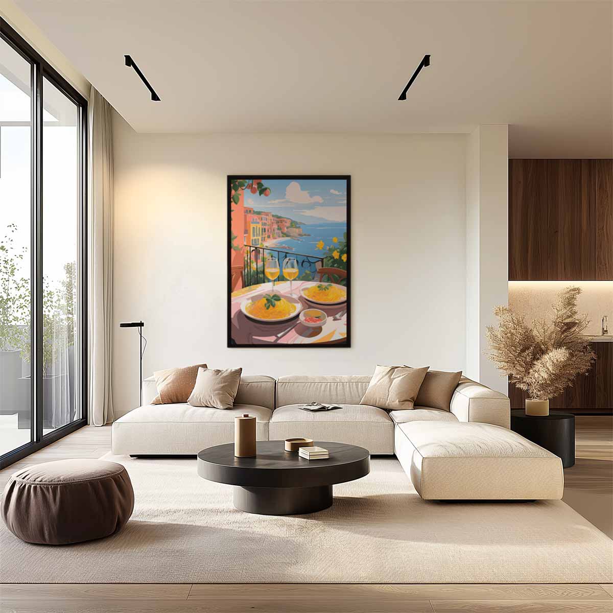 Pasta aan de Amalfi Kust Kunstwerk-canvas-dibond-plexiglas-wanddecoratie-WallArtistic
