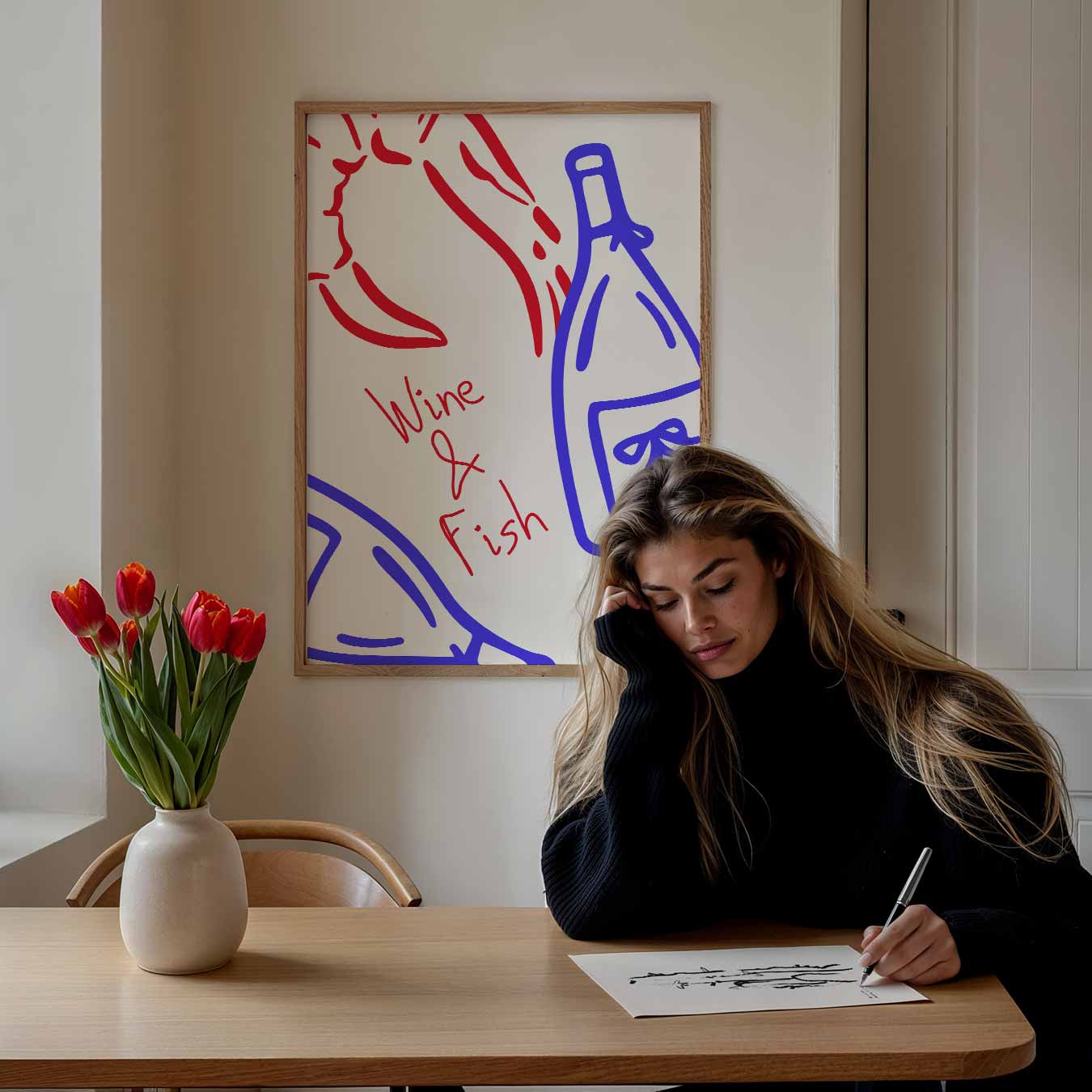 Wijn & Vis Stijlvolle Poster-WallArtistic