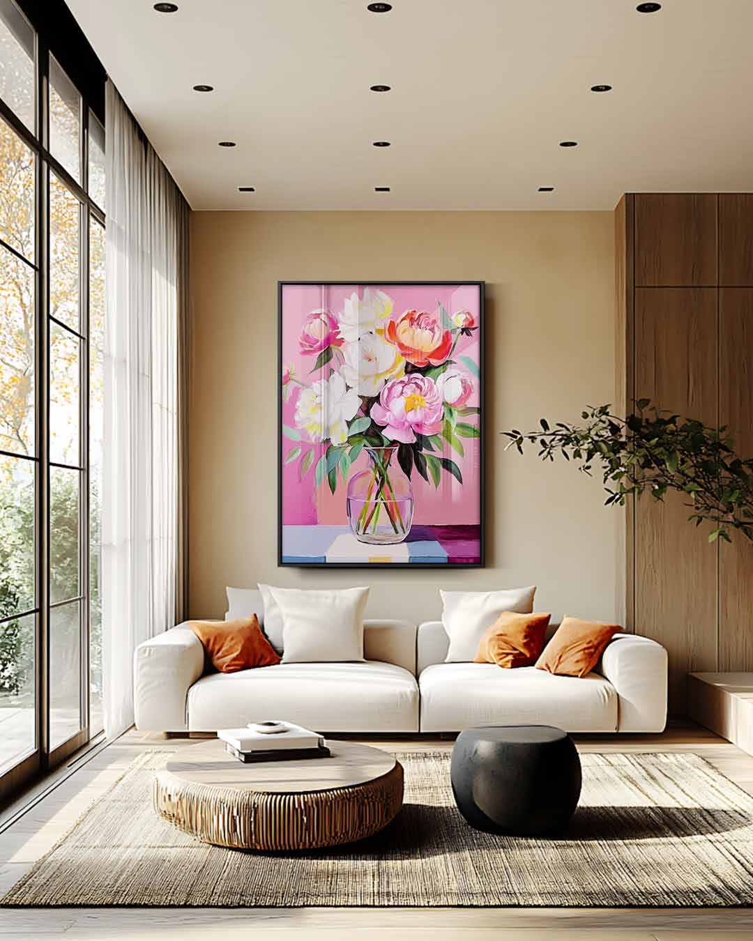 Vrolijke Bloemenpracht in Vaasje Kunstwerk-canvas-dibond-plexiglas-wanddecoratie-WallArtistic