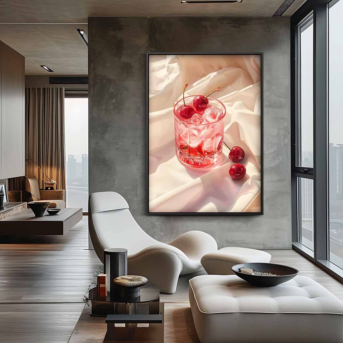 Verfrissende Kersen Op IJs Kunstwerk-canvas-dibond-plexiglas-wanddecoratie-WallArtistic