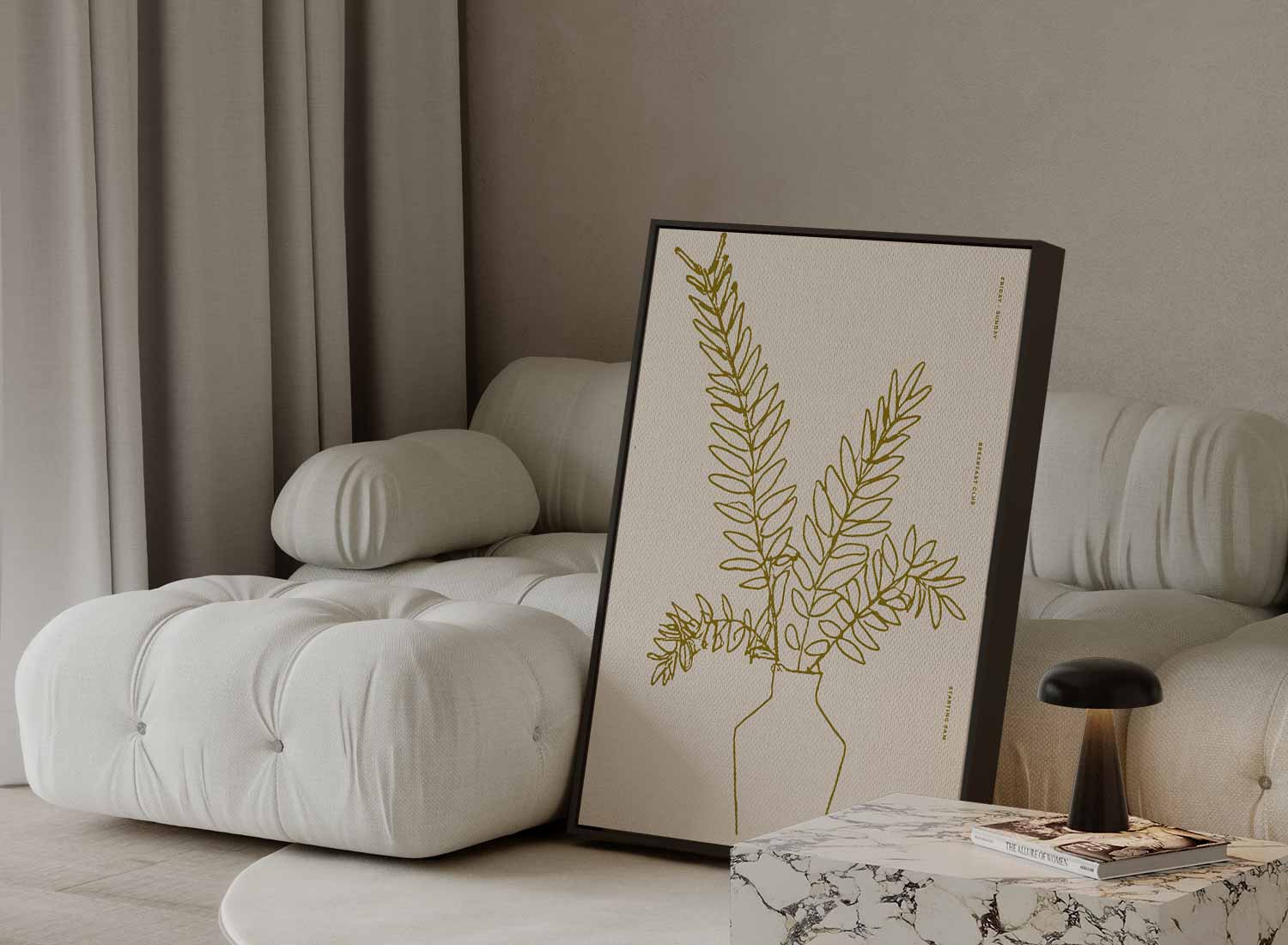 Minimalistische Bladeren in Vaas Kunstwerk-canvas-dibond-plexiglas-wanddecoratie-WallArtistic