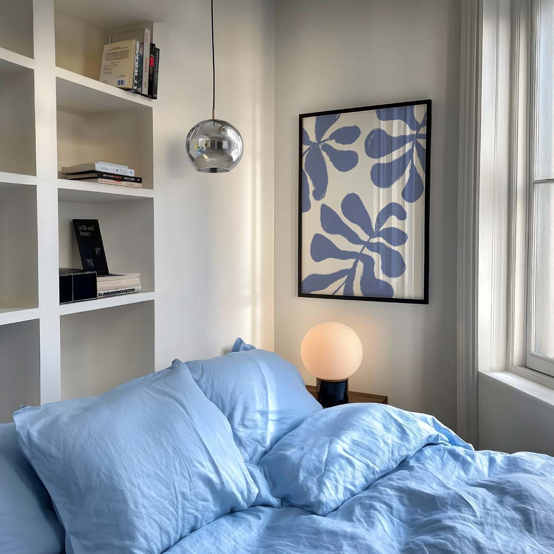 Blauwe Botanische Bloemenposter-WallArtistic