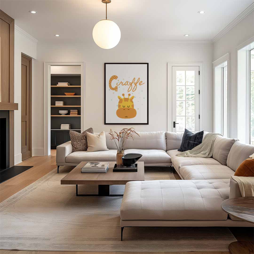 Dromerige Giraffe Illustratie Kunstwerk-canvas-dibond-plexiglas-wanddecoratie-WallArtistic