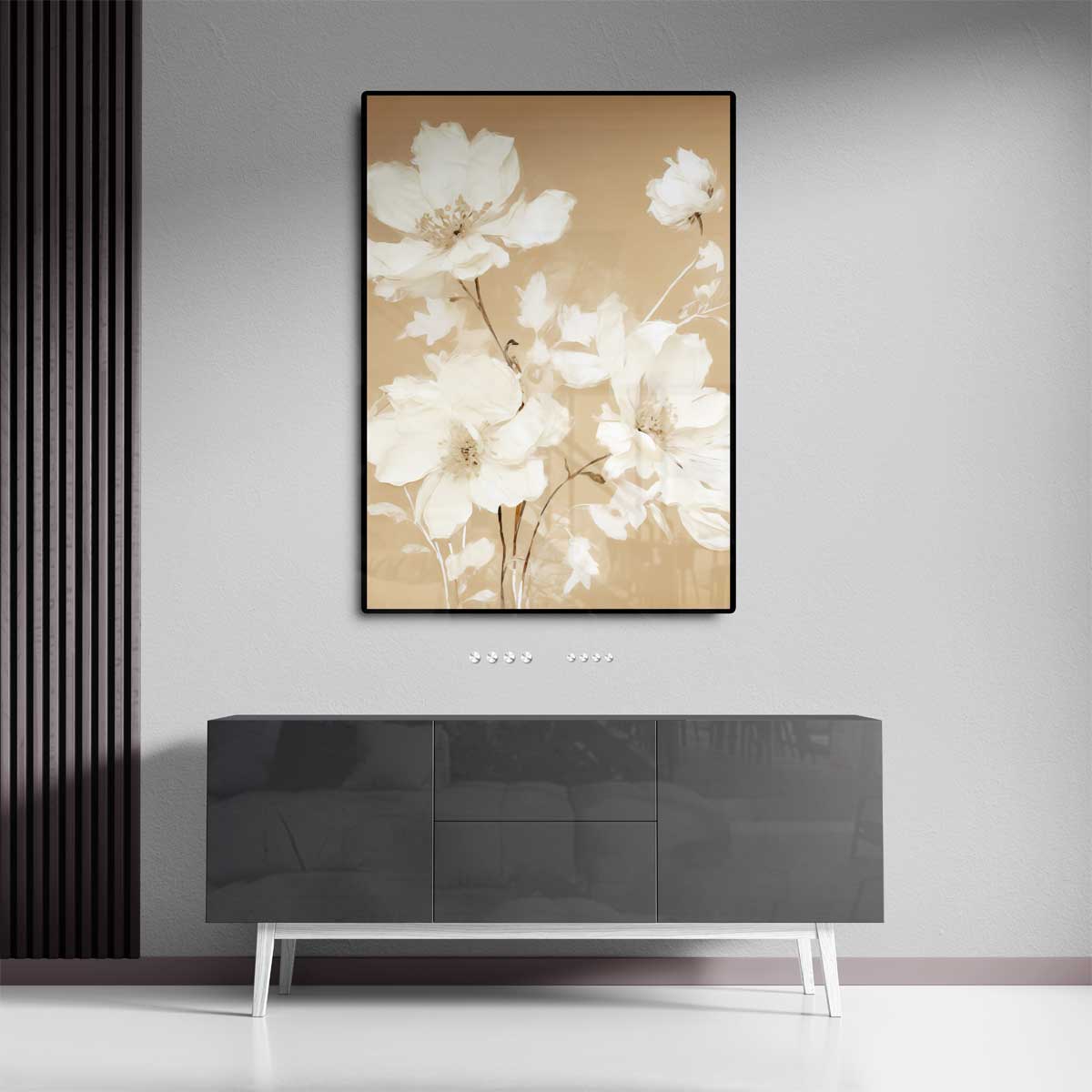 Zachte Bloemendroom op Beige Kunstwerk-canvas-dibond-plexiglas-wanddecoratie-WallArtistic