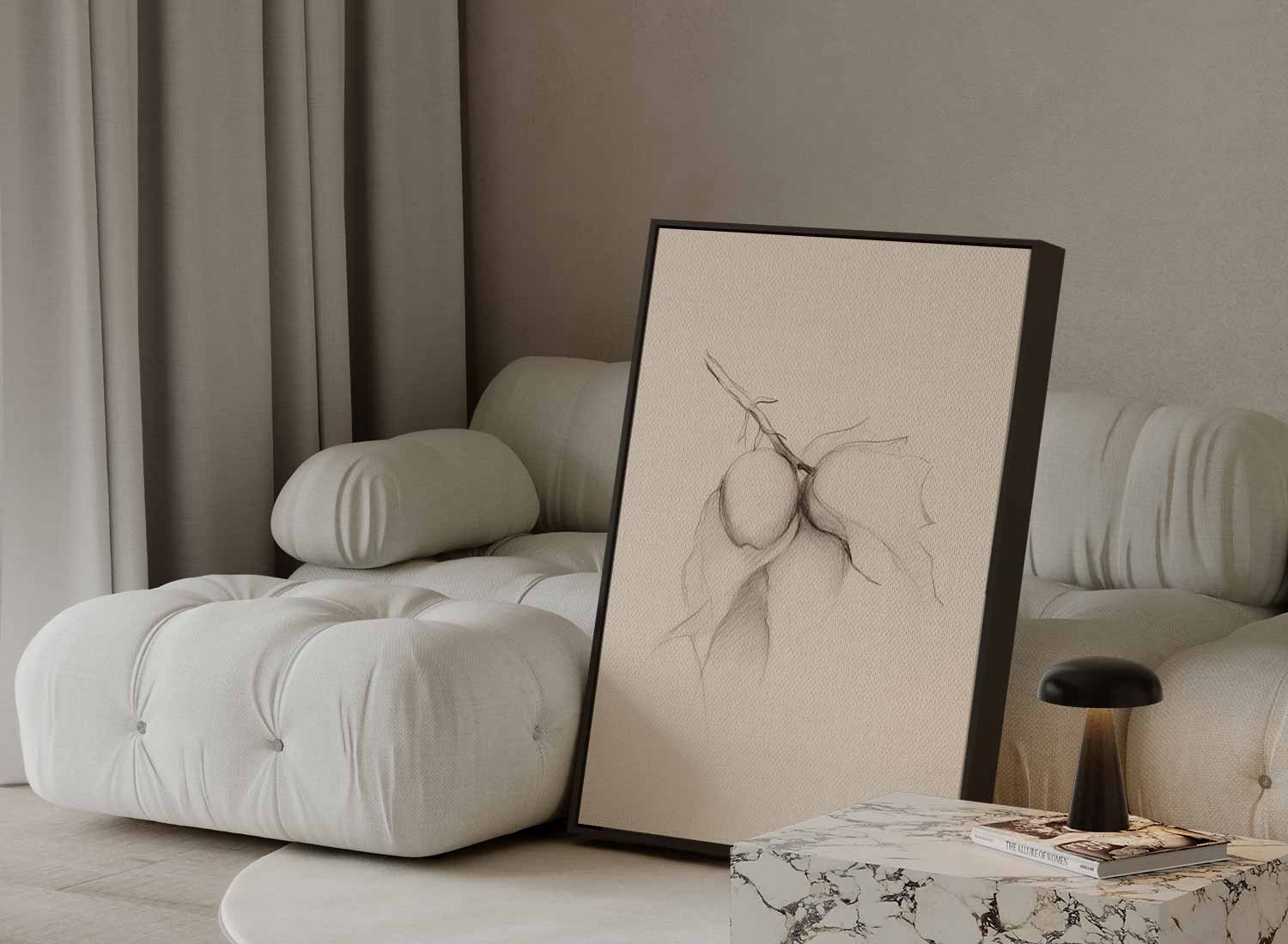 Potloodschets van Tak met Vruchten Kunstwerk-canvas-dibond-plexiglas-wanddecoratie-WallArtistic