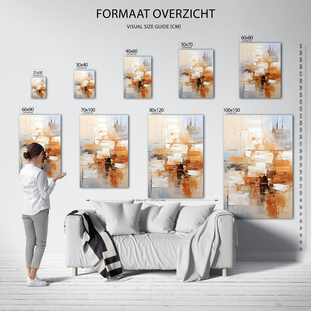 Abstracte beige en oranje Poster