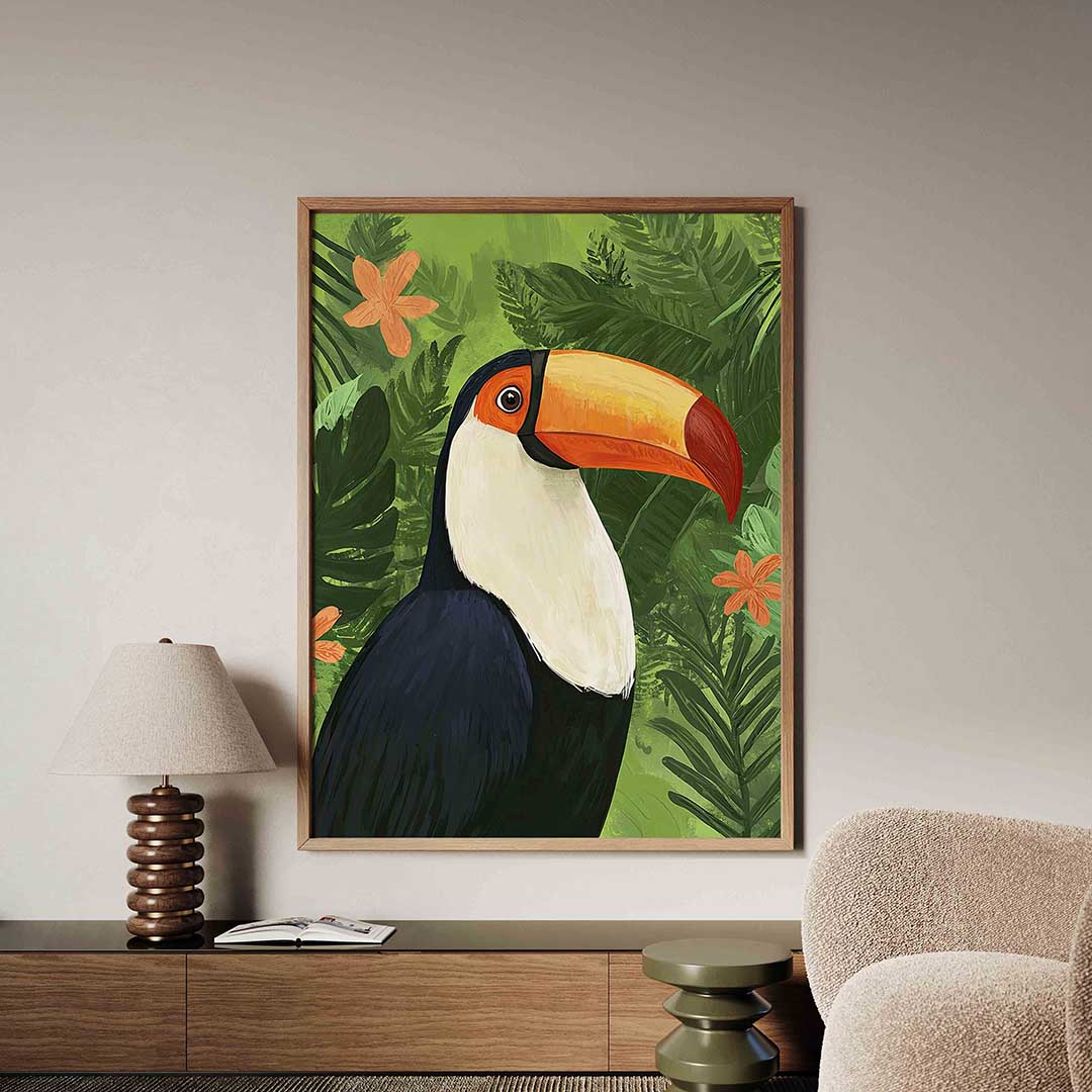 Toekan met groene bladeren Poster