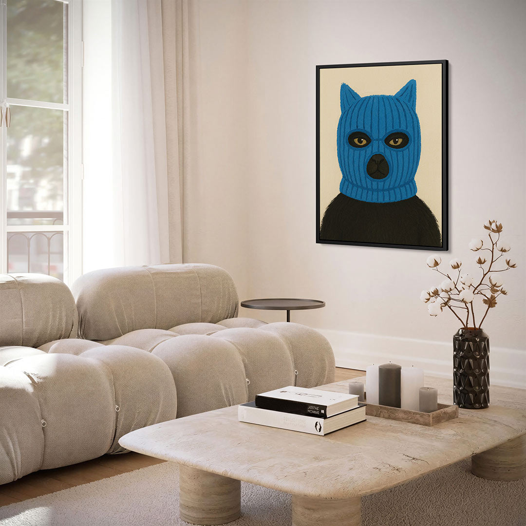 Kat in blauwe masker Kunstwerk