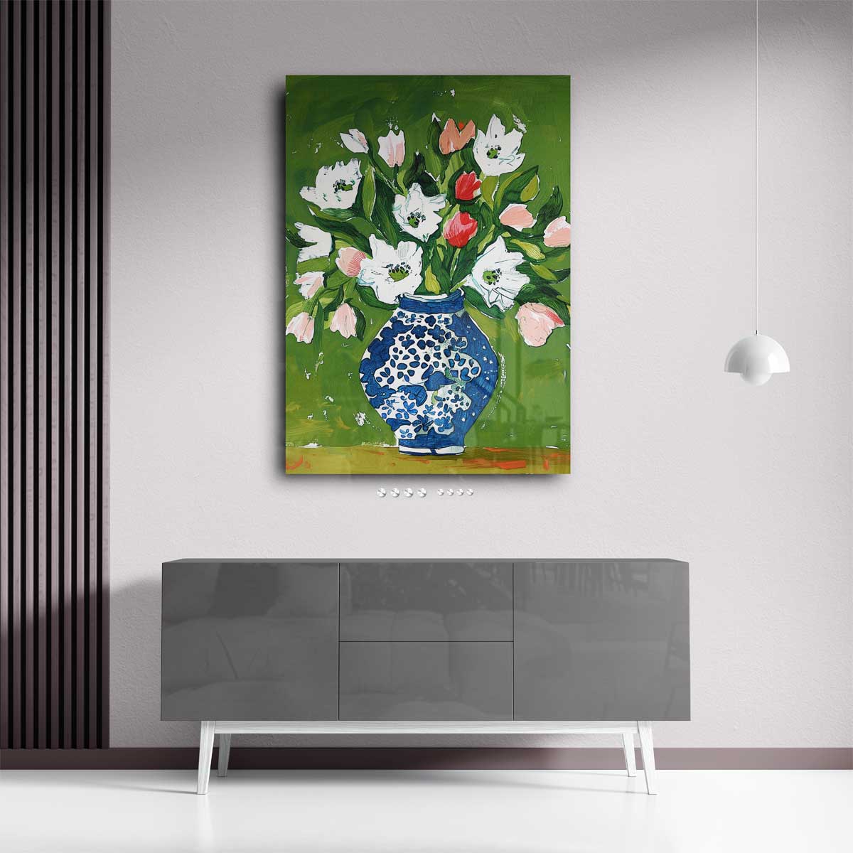 Bloemen in Blauwe Vaas Kunstwerk-canvas-dibond-plexiglas-wanddecoratie-WallArtistic