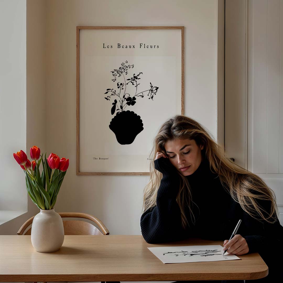 Zwart-Wit Bloemen Silhouet Poster-WallArtistic