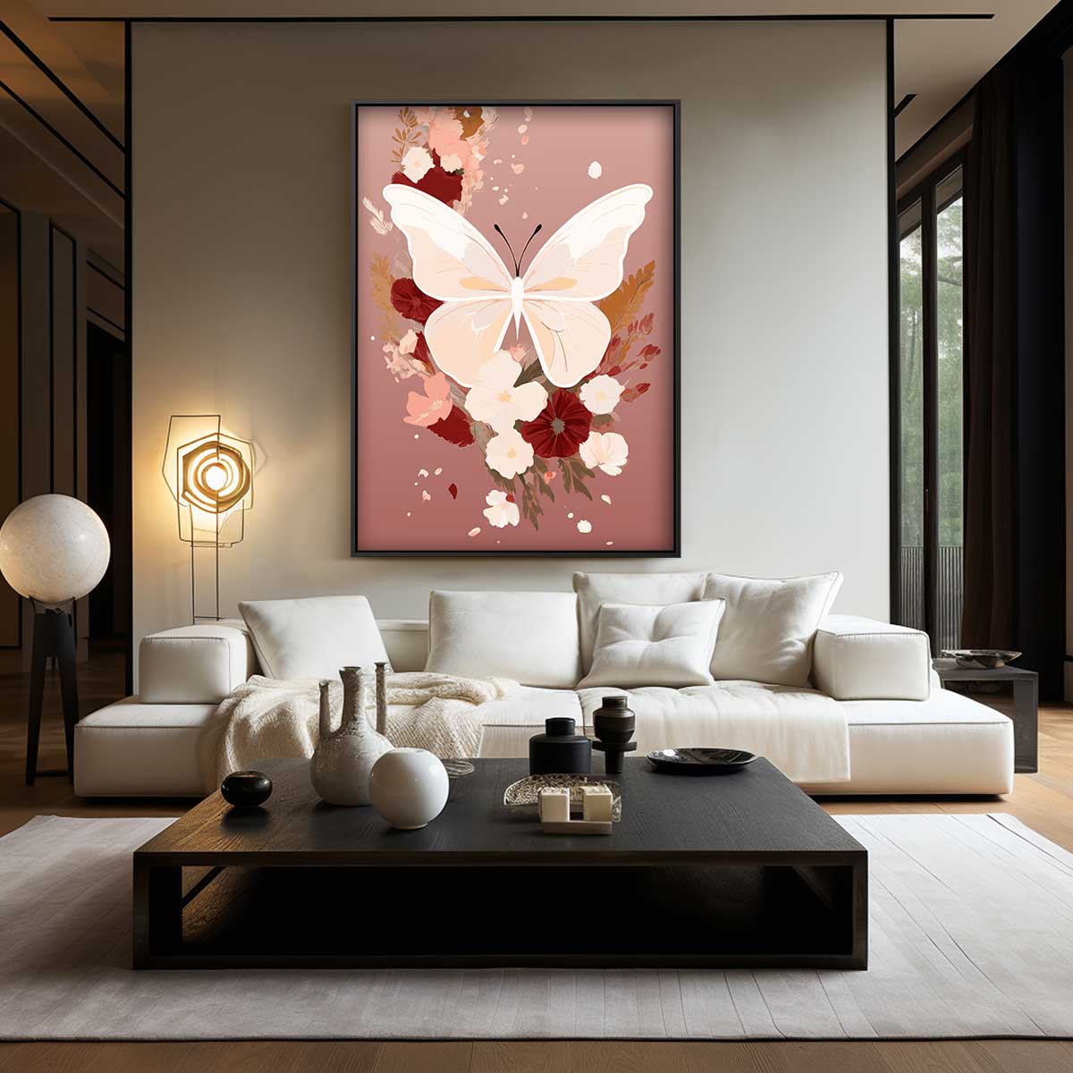 Vlinder op Bloemenpracht Kunstwerk-canvas-dibond-plexiglas-wanddecoratie-WallArtistic