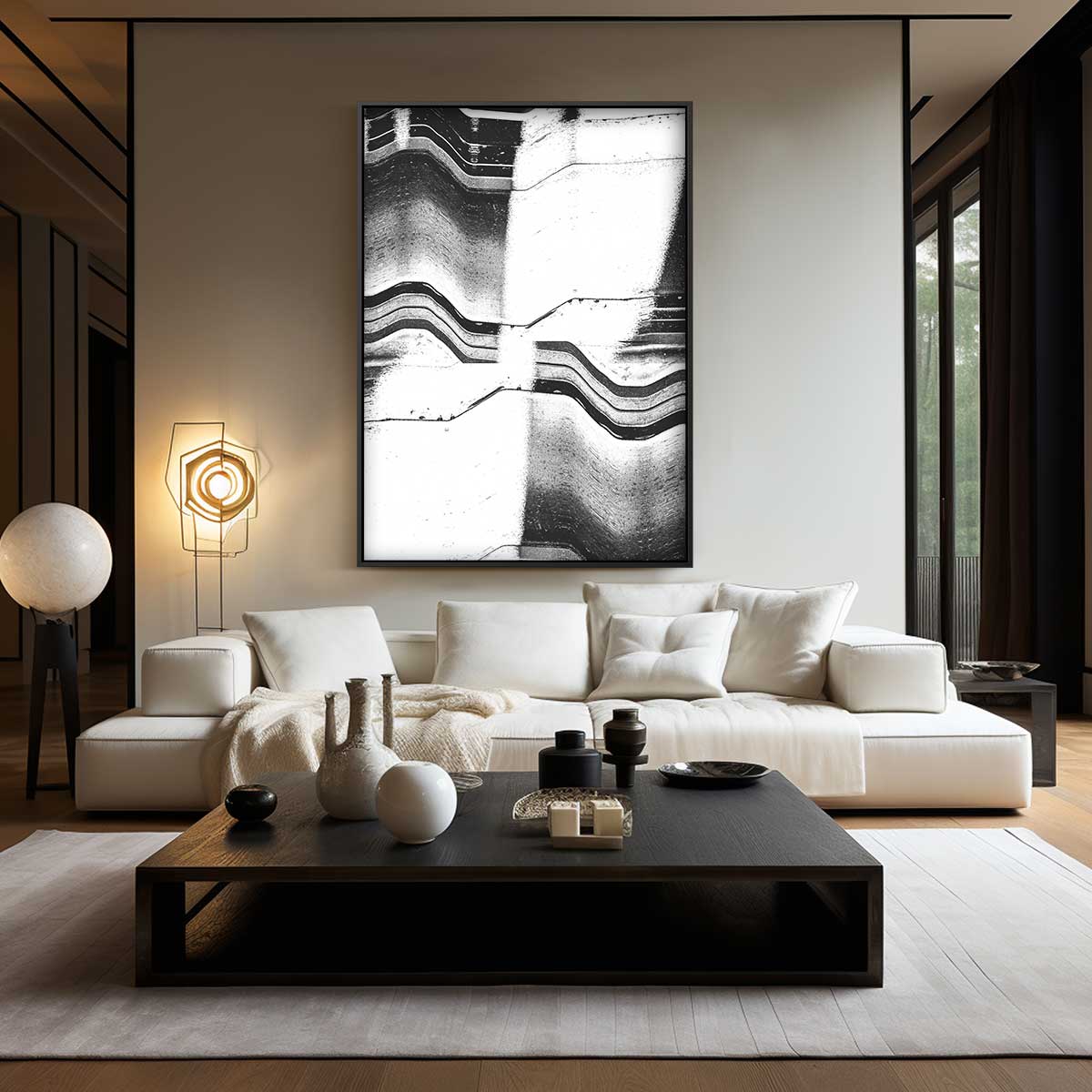 Golvende Contrastlijnen Kunstwerk-canvas-dibond-plexiglas-wanddecoratie-WallArtistic