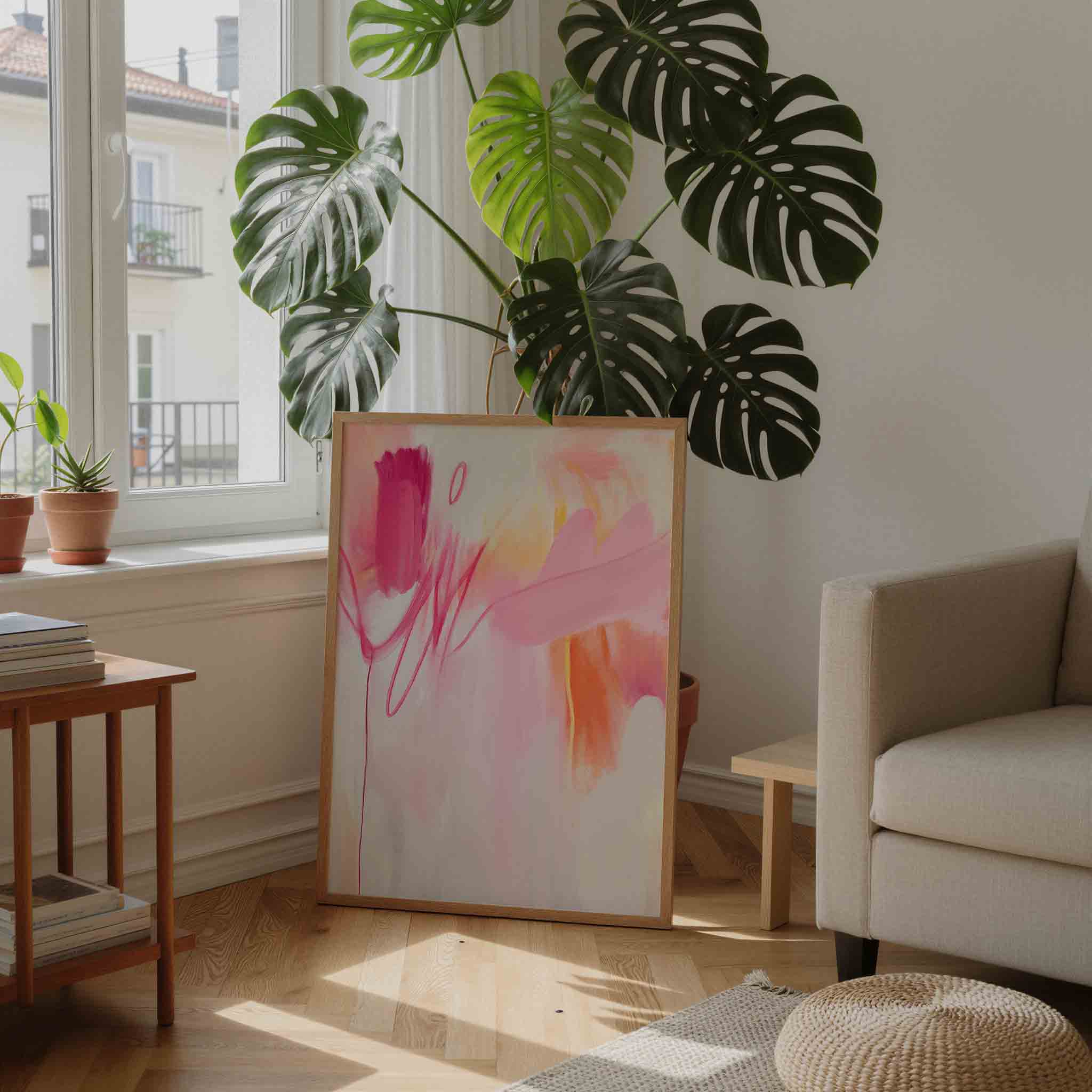 Abstracte roze en oranje vormen Poster