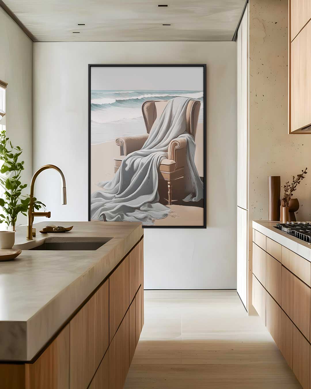 Strandstoel met Zilte Bries Kunstwerk-canvas-dibond-plexiglas-wanddecoratie-WallArtistic