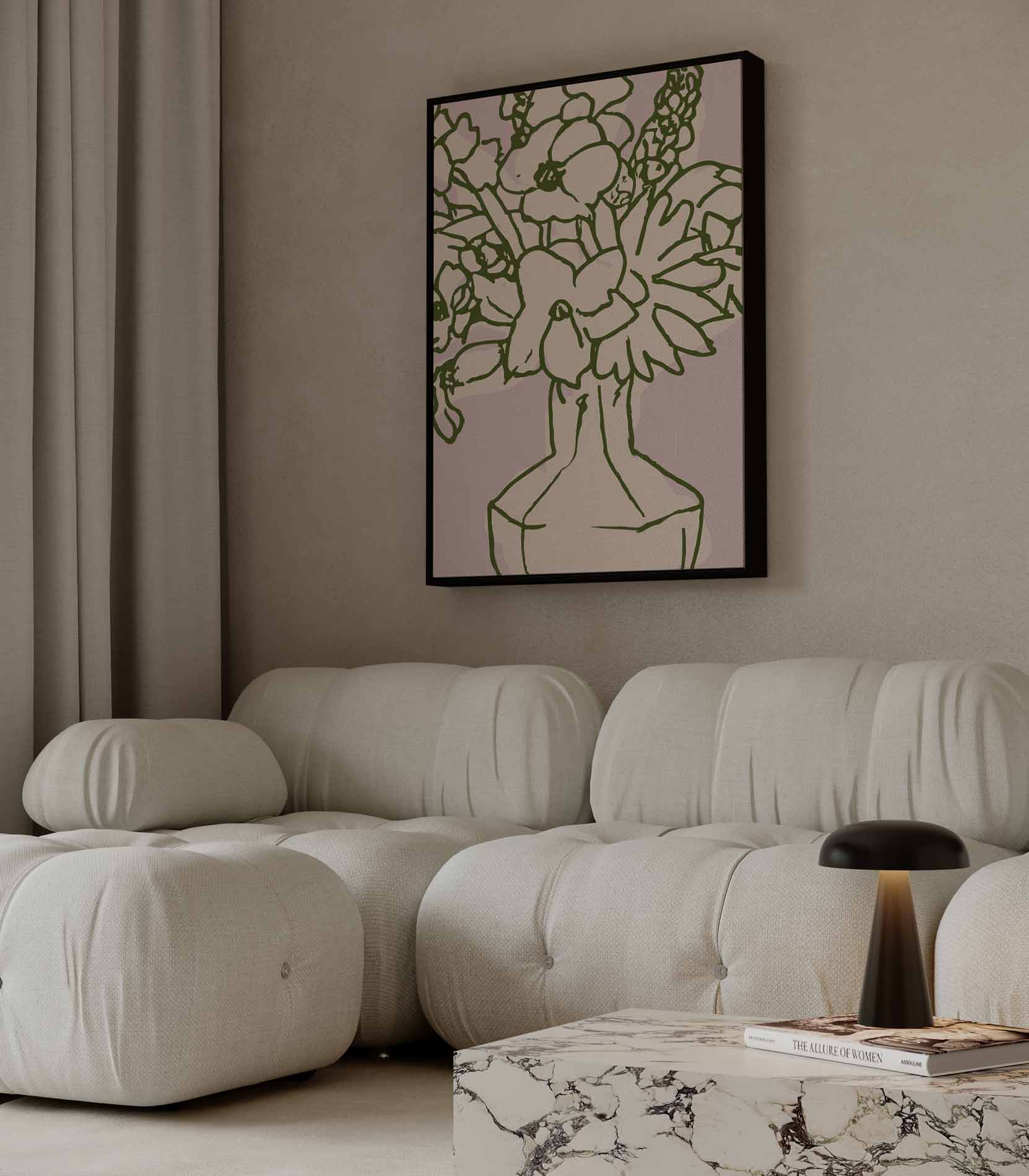 Bloemenpracht in Lijnkunst Kunstwerk-canvas-dibond-plexiglas-wanddecoratie-WallArtistic