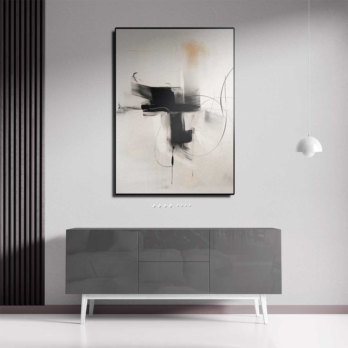 Dynamisch Abstract Zwart-Wit Schilderij Kunstwerk-canvas-dibond-plexiglas-wanddecoratie-WallArtistic