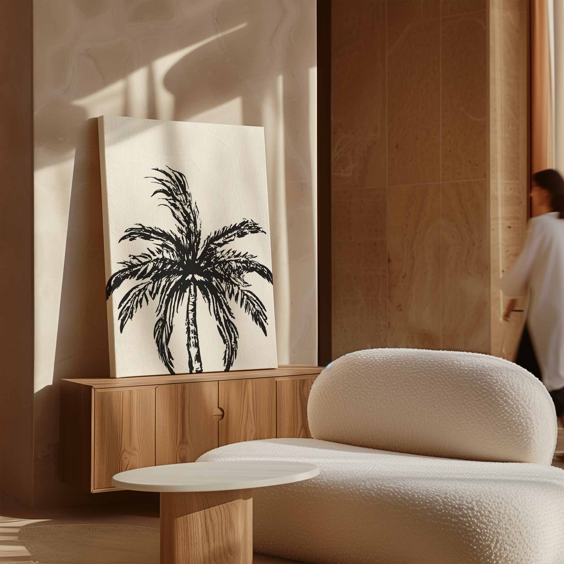 Zwart-Wit Palm Boom Kunstwerk-canvas-dibond-plexiglas-wanddecoratie-WallArtistic