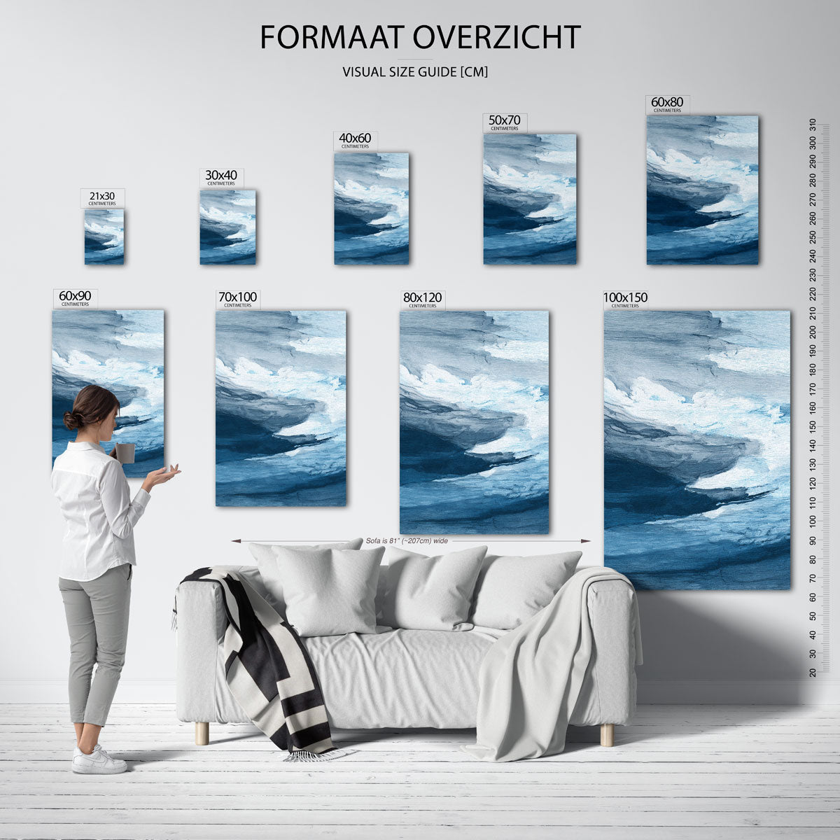 Blauwe en grijze golven Poster