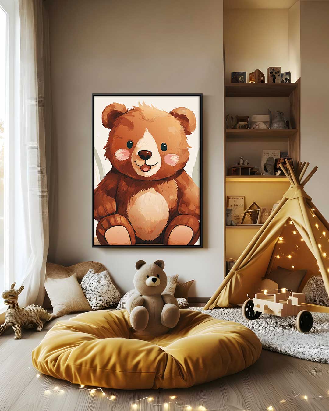 Schattige Knuffelbeer Illustratie Kunstwerk-canvas-dibond-plexiglas-wanddecoratie-WallArtistic