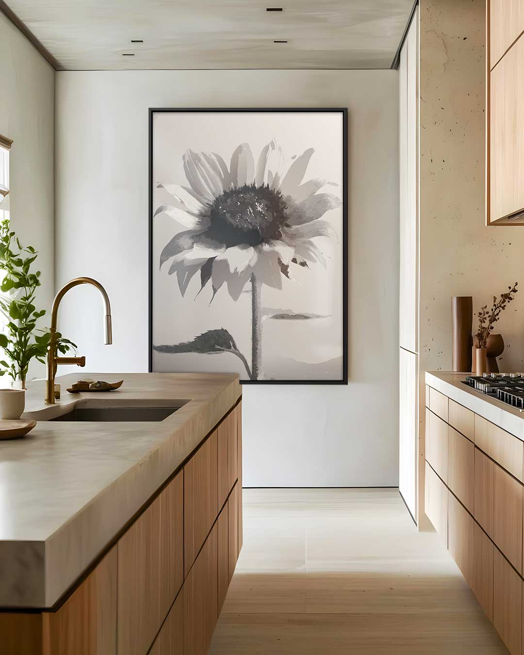 Zwart-witte Zonnebloem Kunstwerk-canvas-dibond-plexiglas-wanddecoratie-WallArtistic