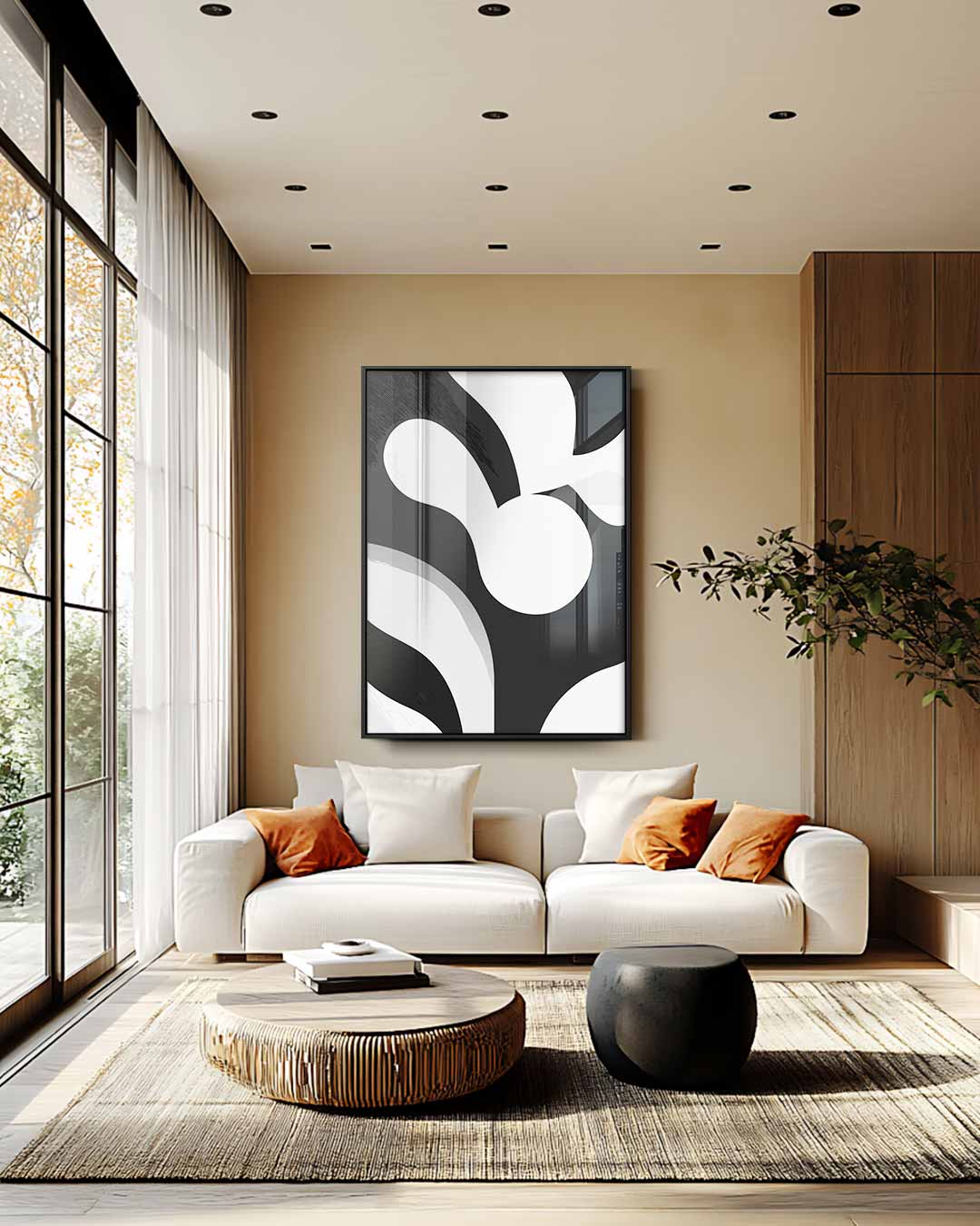 Moderne Zwart-Wit Compositie Kunstwerk-canvas-dibond-plexiglas-wanddecoratie-WallArtistic