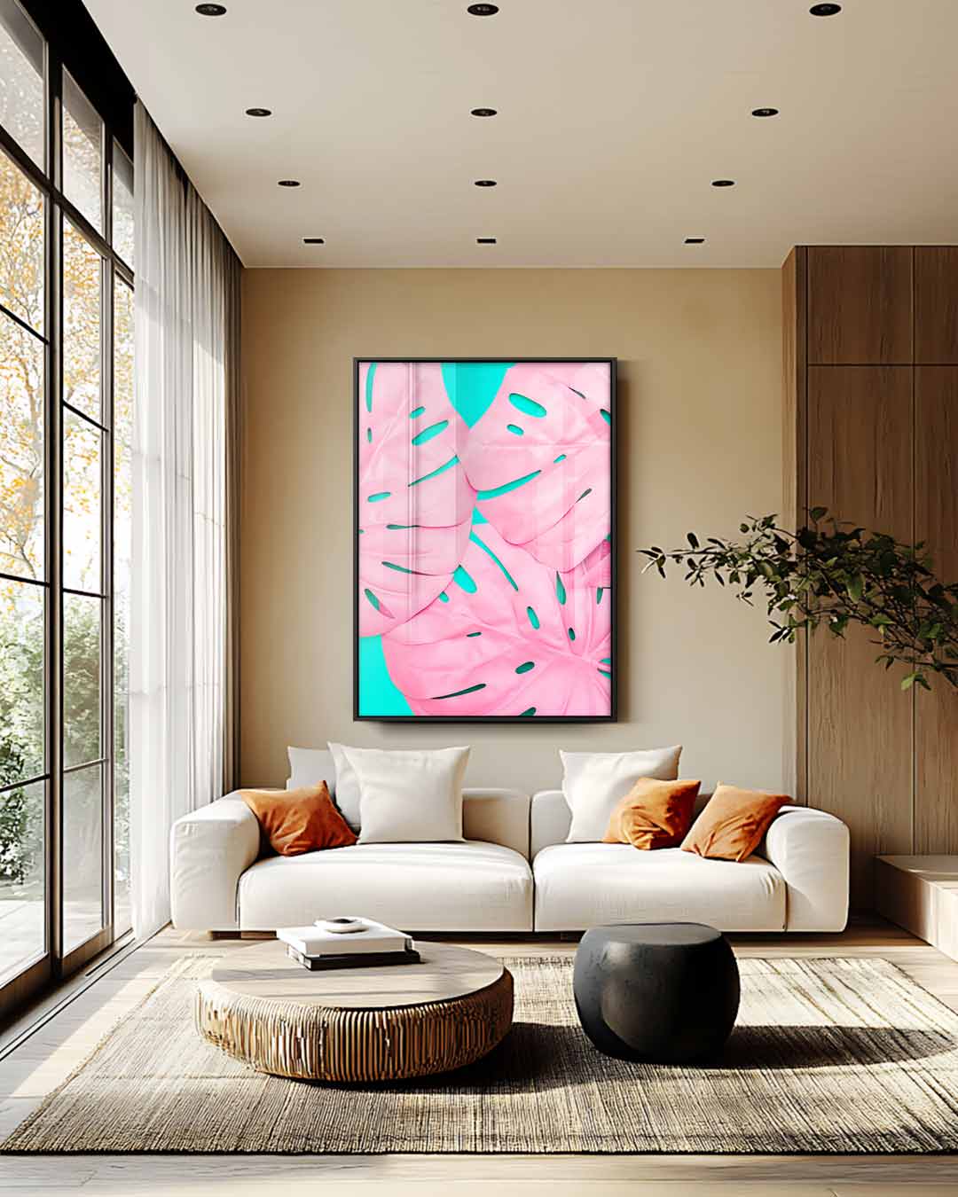 Tropische Roze Bladeren Kunstwerk-canvas-dibond-plexiglas-wanddecoratie-WallArtistic